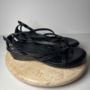 Black Strappy Wedge Sandals - Women